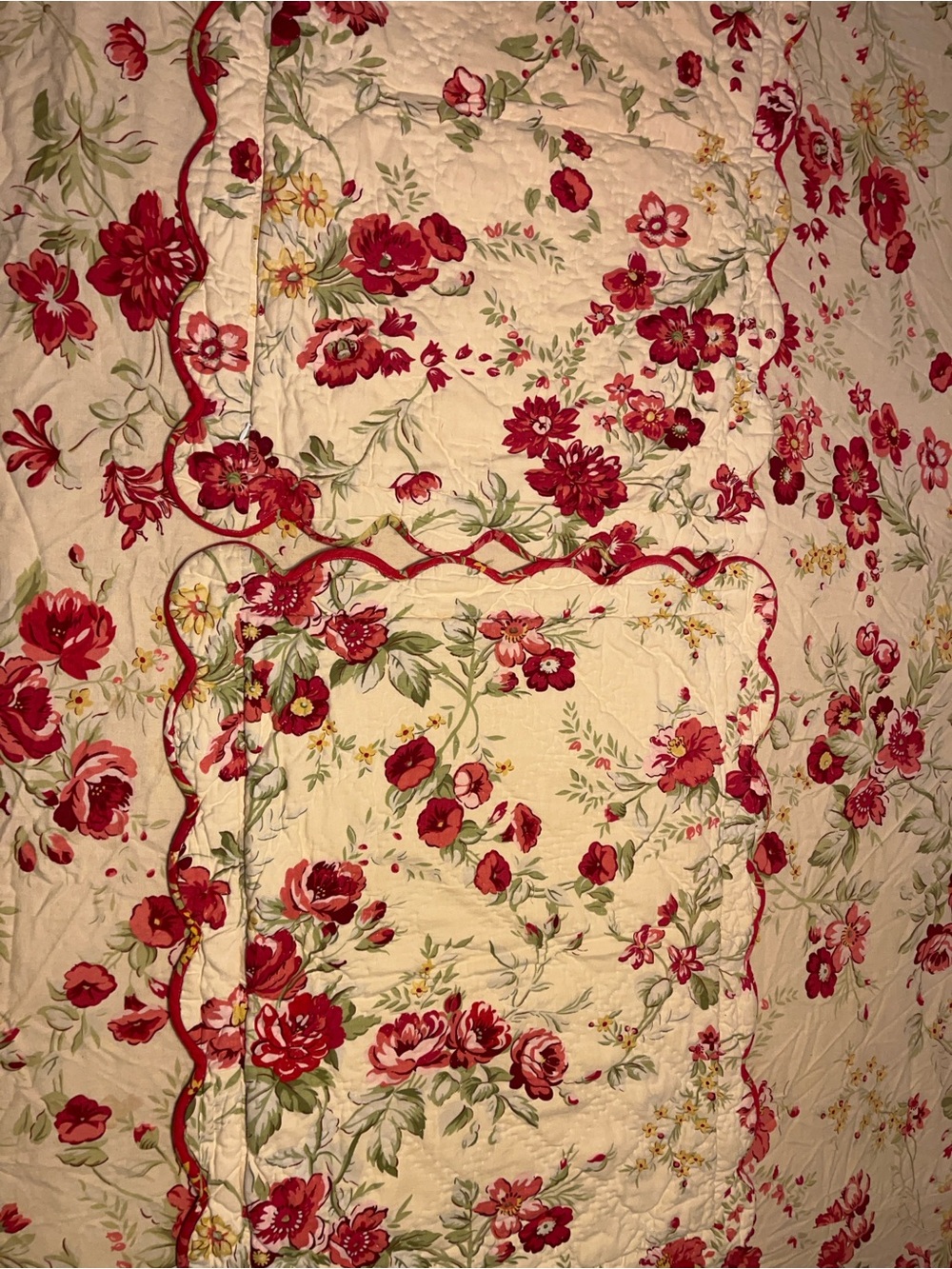 Pottery Barn Cream & dark red/pink floral  cotton linen duvet cover & shams - Picture 6 of 9